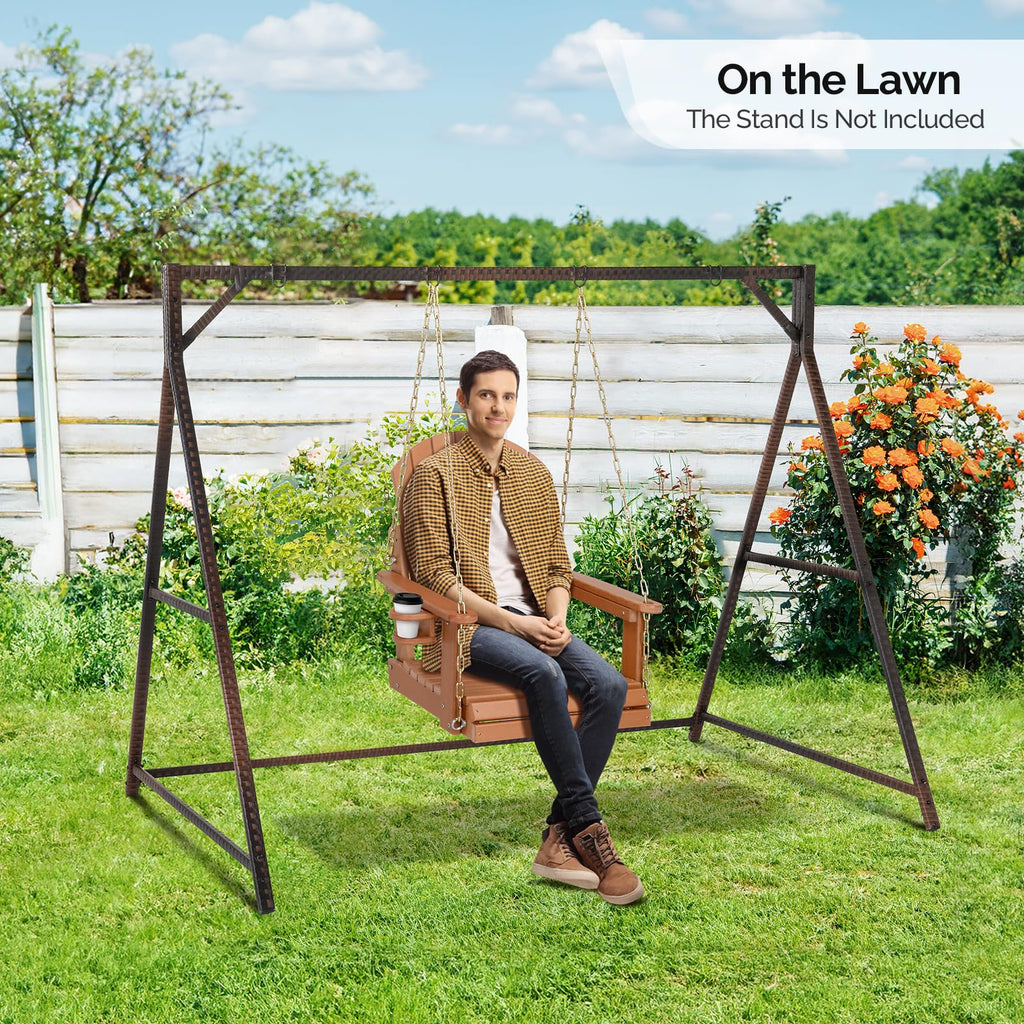 2.2FT HDPE Porch Swing, Patio Swing with Rotatable Cup Holder, Teak
