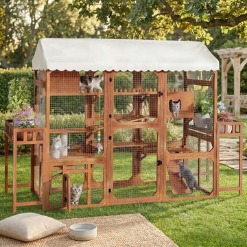 Large Outdoor Cat Enclosure Wooden Catio, Multi-Level Cat Playpen