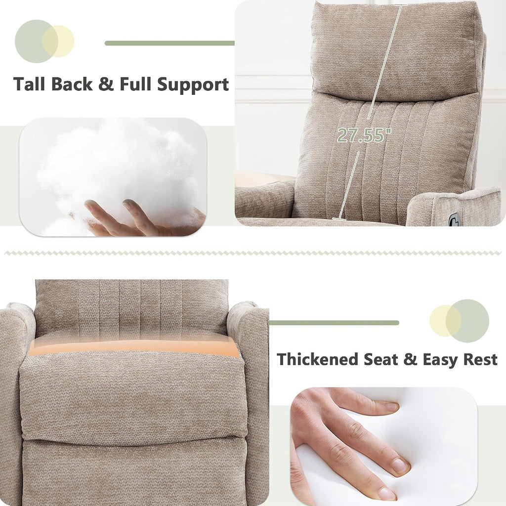 Swivel Rocker Recliner, Glider Rocker Recliner Chair , Manual Reclining Chair with Heated Massage, Small Spaces