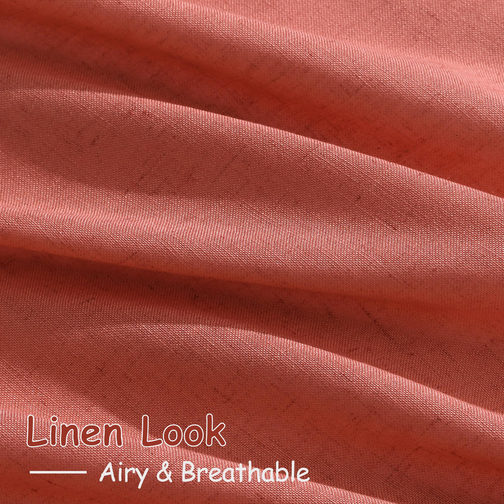 Coral Linen Curtains 102 Inches Long 2 Panel Set Back Tab Rod Pocket Semi Sheer Light Filtering Burlap Extra Long