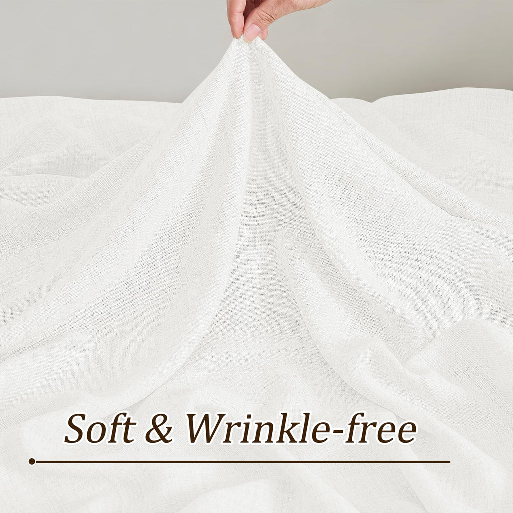 White Linen Pinch Pleated Semi Sheer Curtains 2 Panels 130 Inches Long, Back Tab with Hooks, Window Treatment