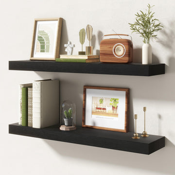 30 Inch Floating Shelves, 6.5 Inch Deep Black Shelves Set of 2