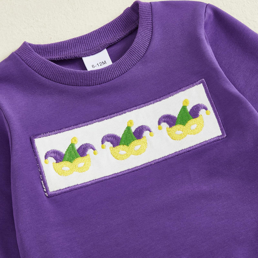 Toddler Baby Boy Carnival Outfit Mardi Gras Crewneck Sweatshirt Long Sleeve Shirt Pants Cute Spring Clothes