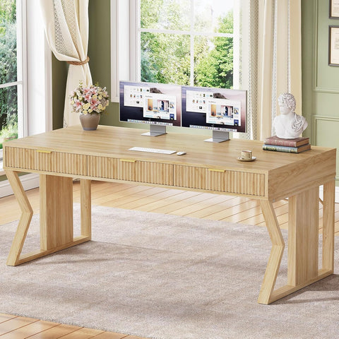 55" Executive Office Desk with 3 Drawers, Home Office Desk with Storage Drawers, Computer Writing Desk Study Table