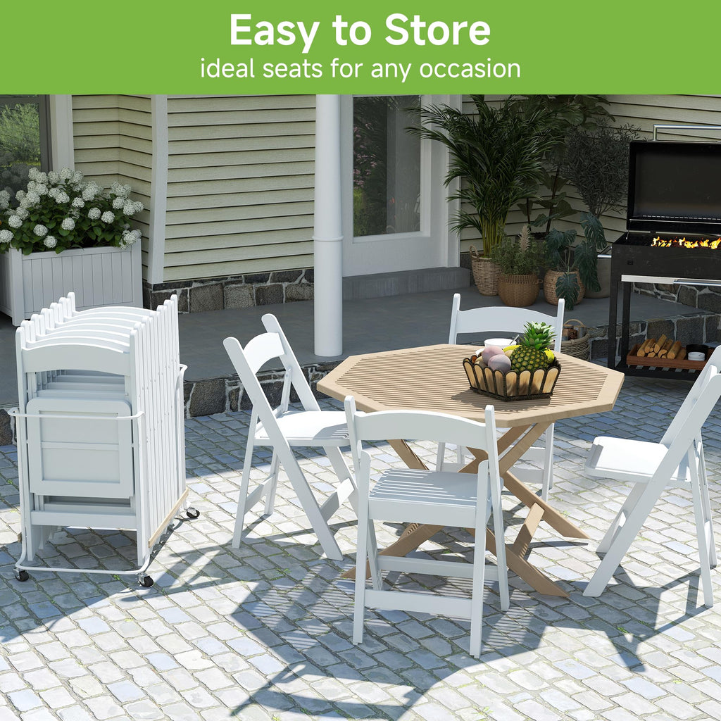 White Resin Folding Chairs with Cushion - Comfortable Foldable Plastic Chair - Stackable Chairs with Padded Seats