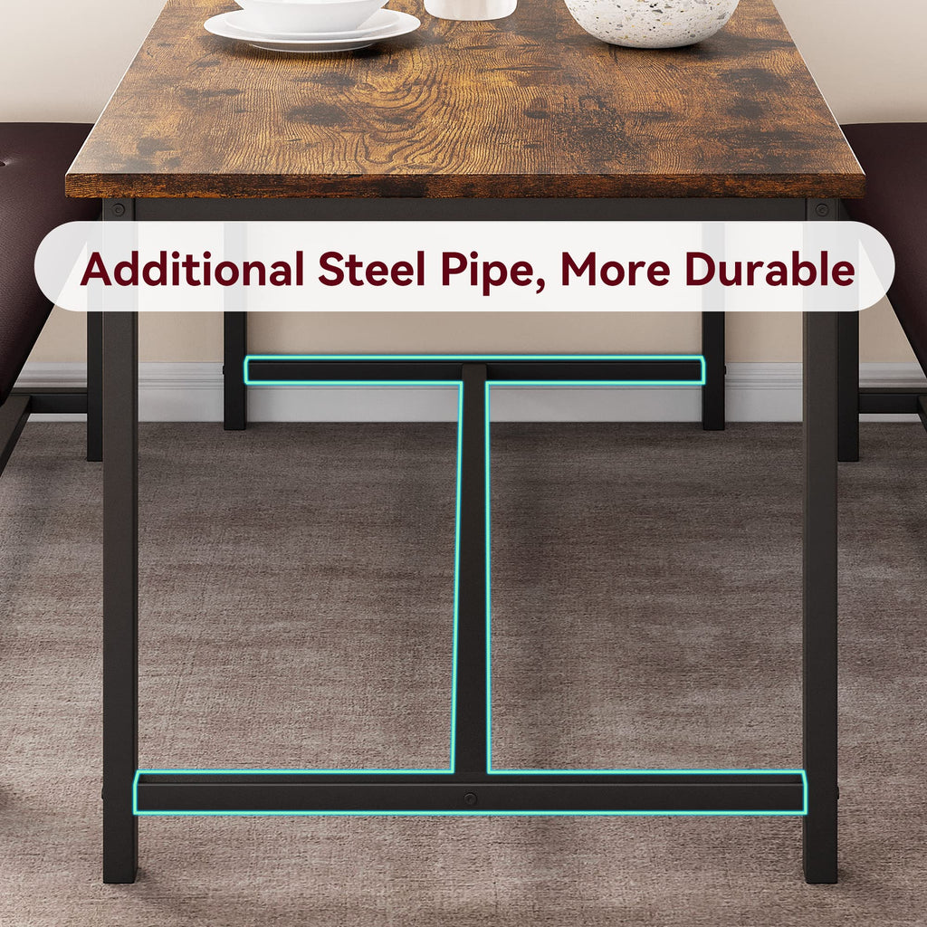 Dining Table Set for 4, Kitchen Table with Upholstered Bench, Rectangular Dining Room Table Set with 2 Benches, 3