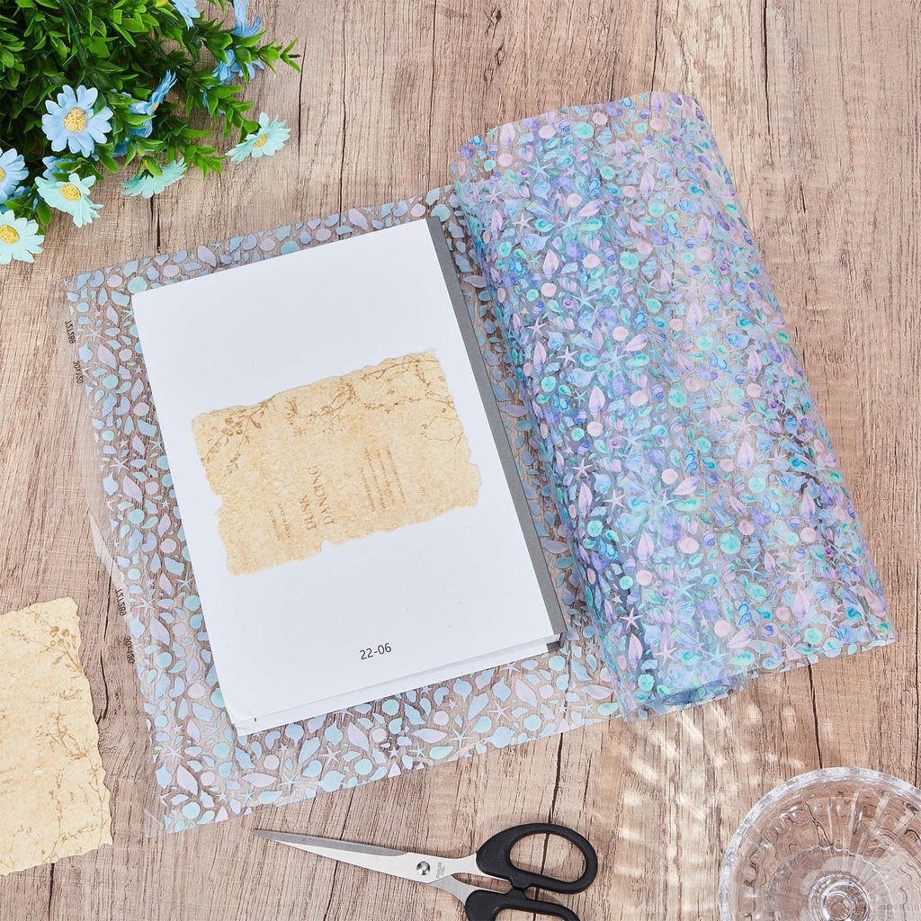 Printed TPU Jelly Faux Leather Fabric, 47.2 x 11.8 Inch Transparent Clear Jelly Vinyl Sheet, Sea Shell Printed Jelly