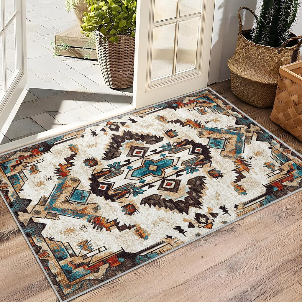 Aztec Rugs - Rug, Native American Area Rug, Tribal Geometric Washable Non Slip Soft Rugs, Boho Southwestern