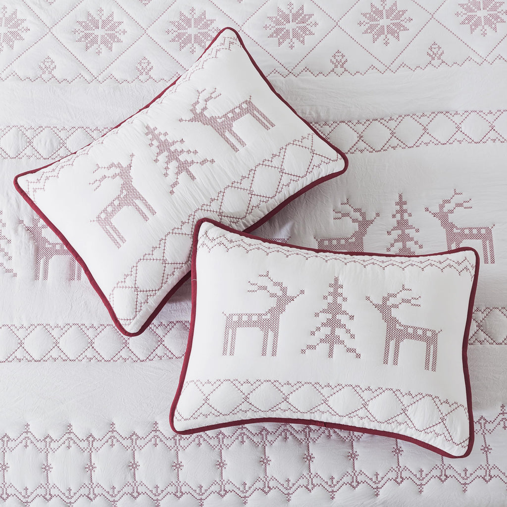 Red Christmas Oversized California King Size Quilt Bedding Sets with Pillow Shams, Cal King Soft Lightweight