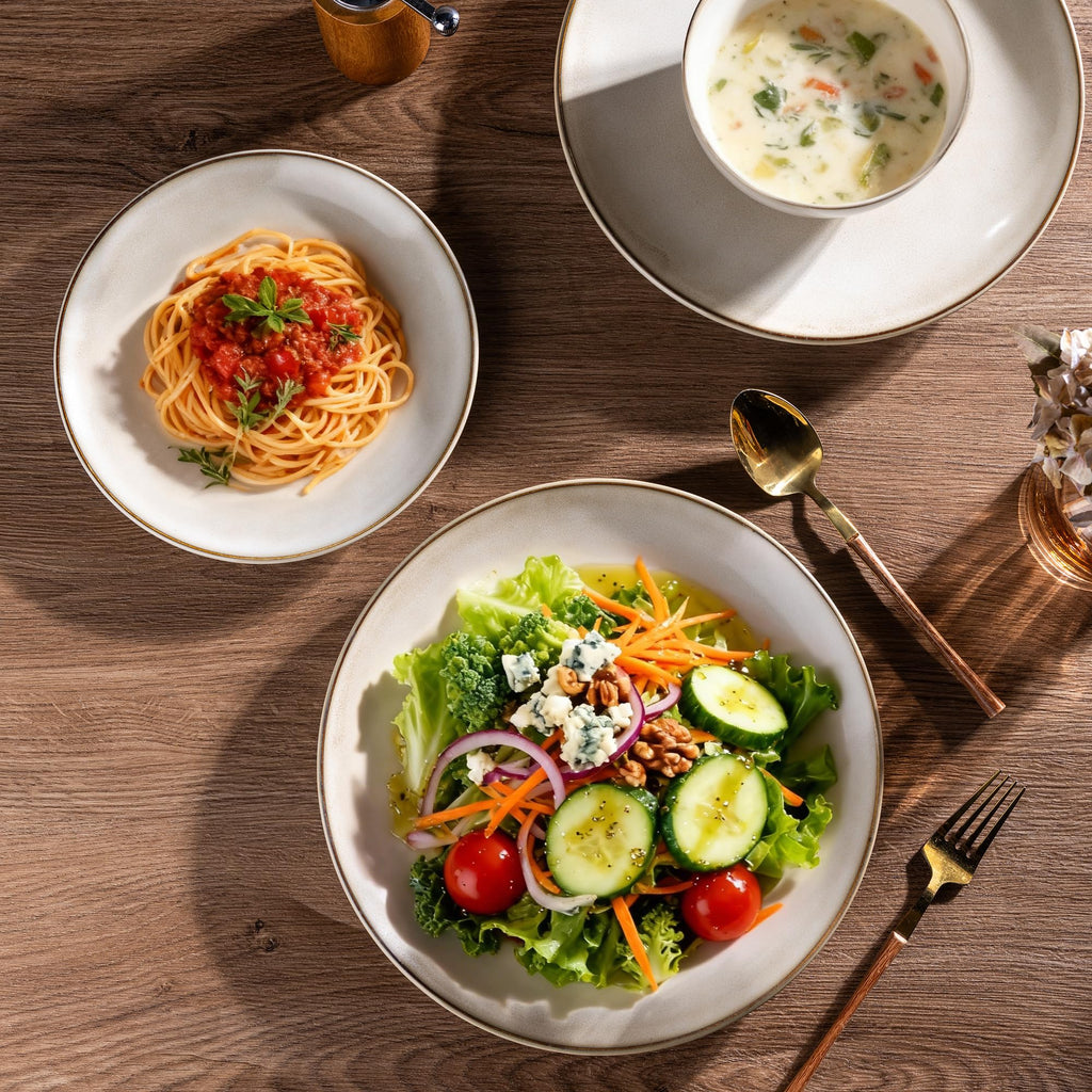 Stoneware Dinnerware Sets for 6, 18 Pieces Handpainted Ceramic Plates and Bowls Set, Scratch Resistant Dishes Set