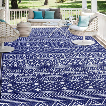 Outdoor Rug, Reversible Outdoor Plastic Straw Rugs, Blue