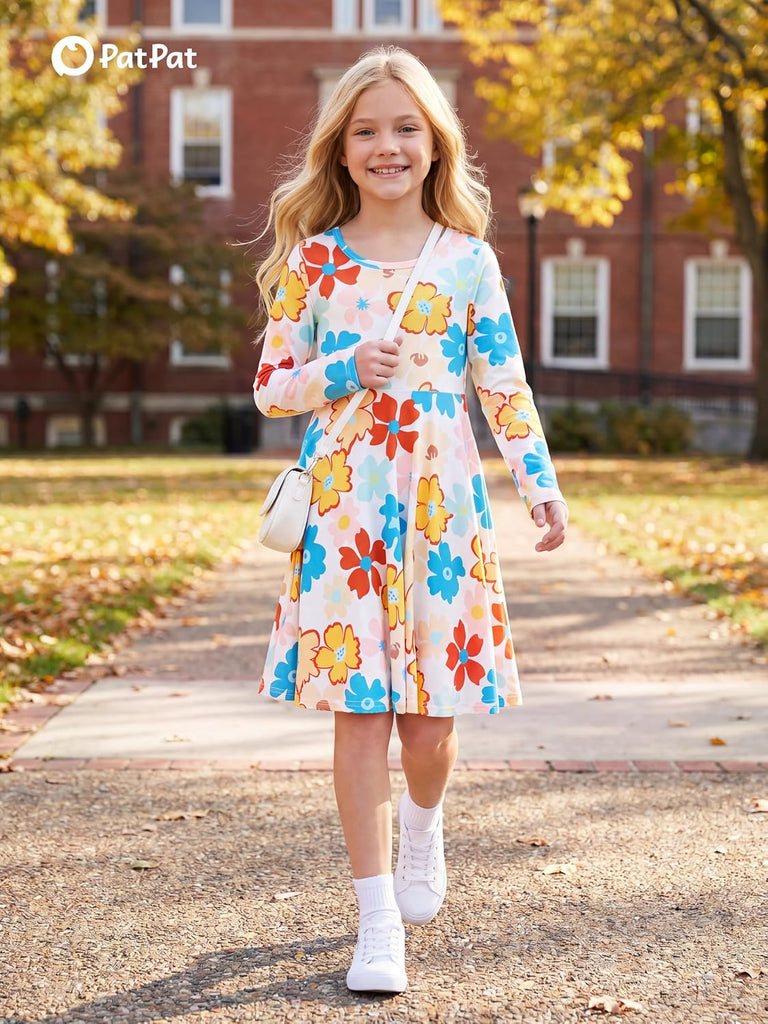 Girls Long Sleeve A Line Skater Dress Casual Everyday Outfit
