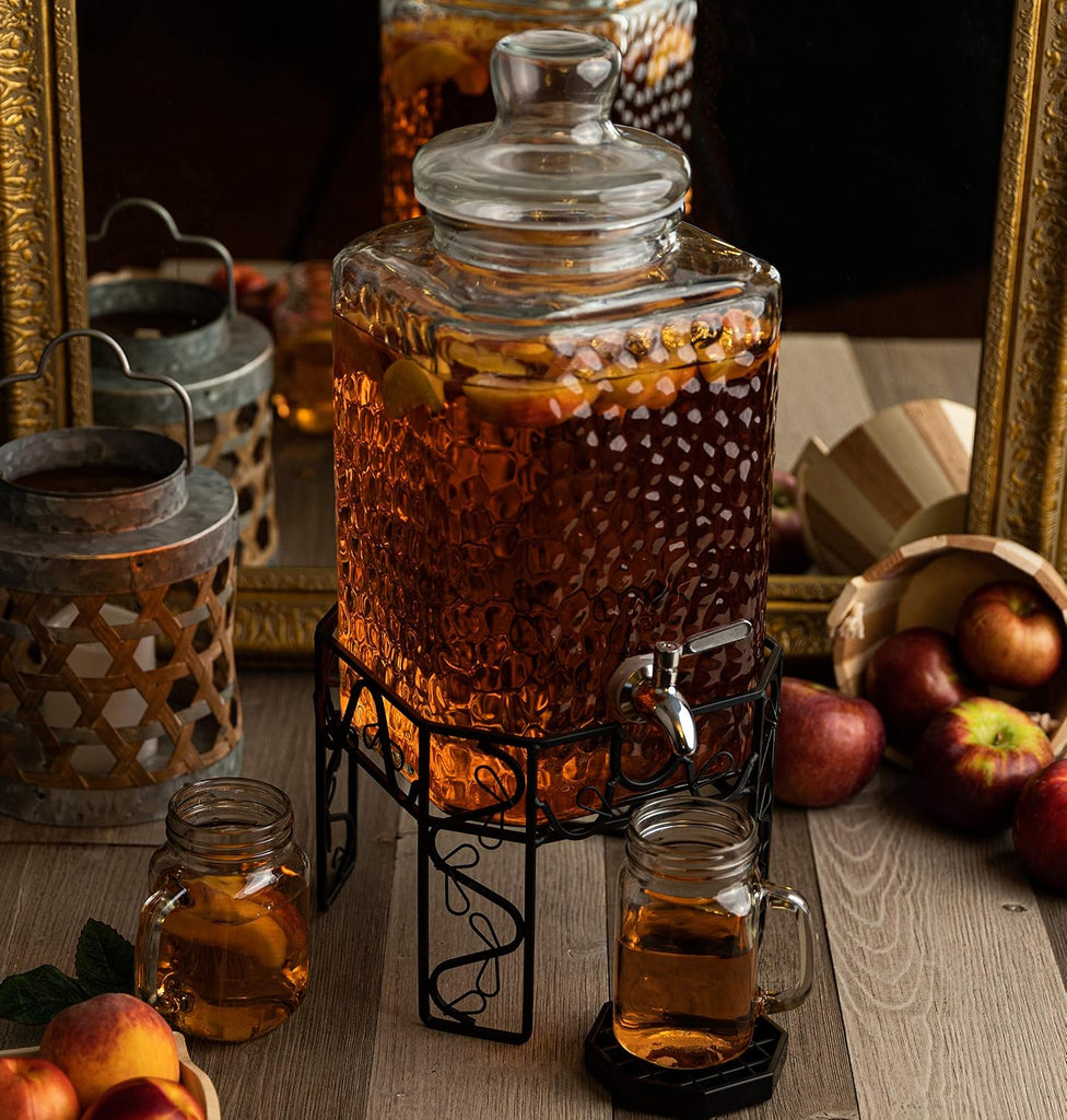 2.5 Gallon with Stainless Steel Spigot, Metal Stand, and Drip Tray - Mason Jar Style Drink Dispenser for Parties