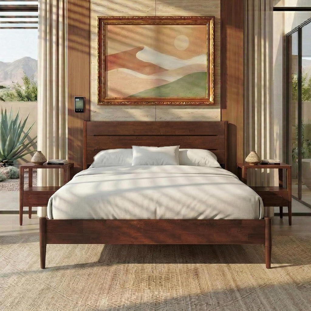 Apollo Solid Wood Platform Bed King, Headboard, Mahogany