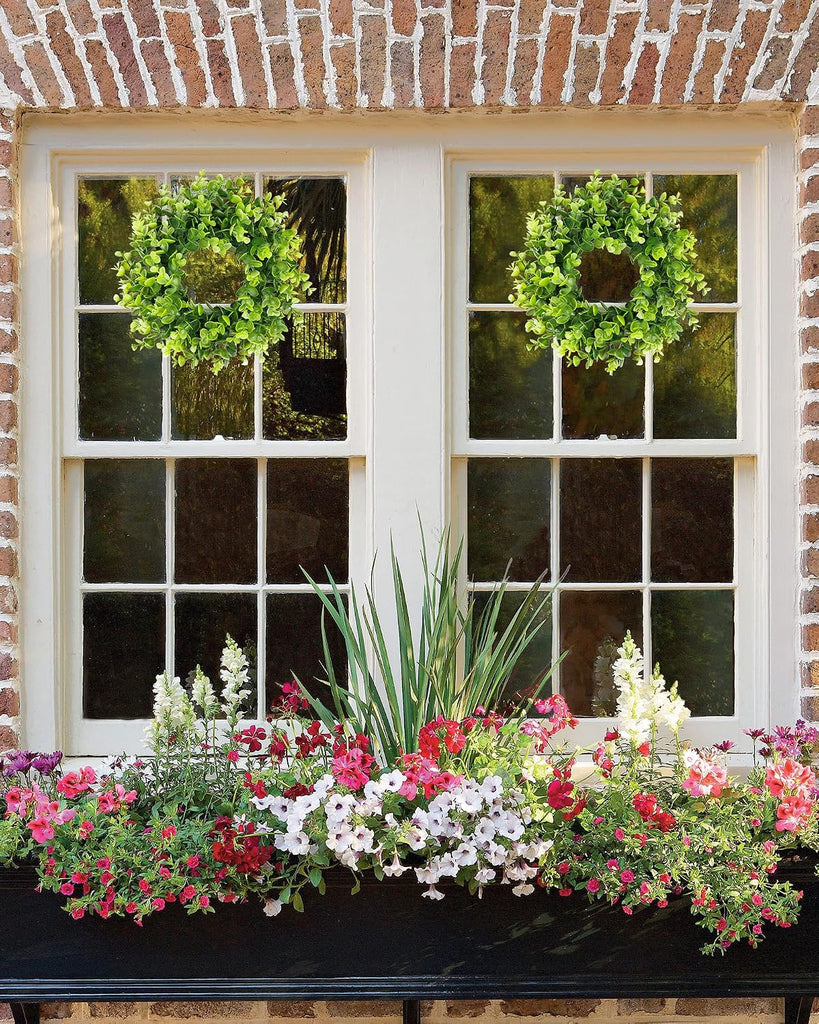 Inch Artificial Boxwood Small Wreath for Front Doors, 2 Packs Green Leaves Wreath, Spring Summer Mini Wreaths - Set of 2
