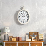 Menterry Oval Retro Wall Clock, Rustic Vintage Style, White Antique Design
