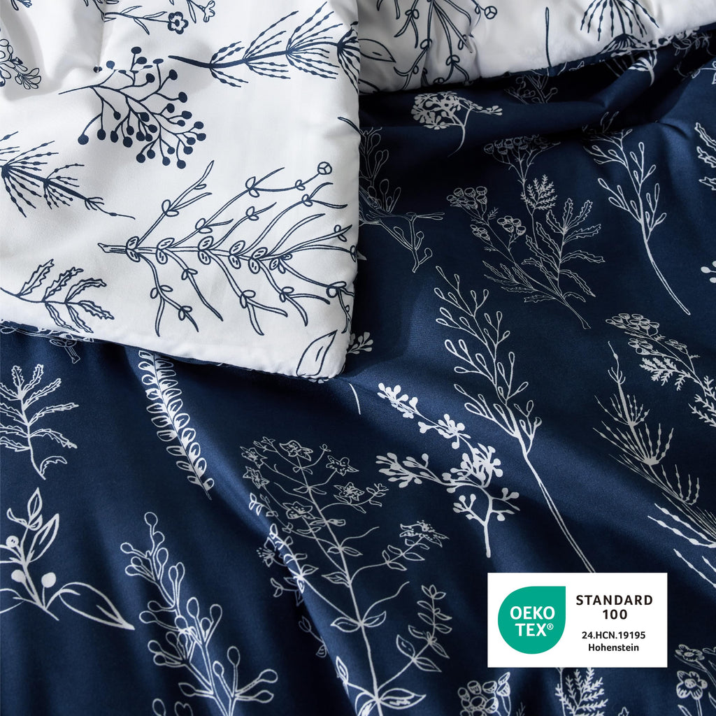 Floral Comforter Set Cute Bedding Set Reversible Navy