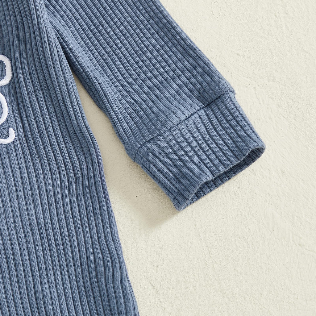 Newborn Baby Boys Romper Long Sleeve Little Brother Letter Print Ribbed Bodysuit Jumpsuit Infant Coming Home Outfit