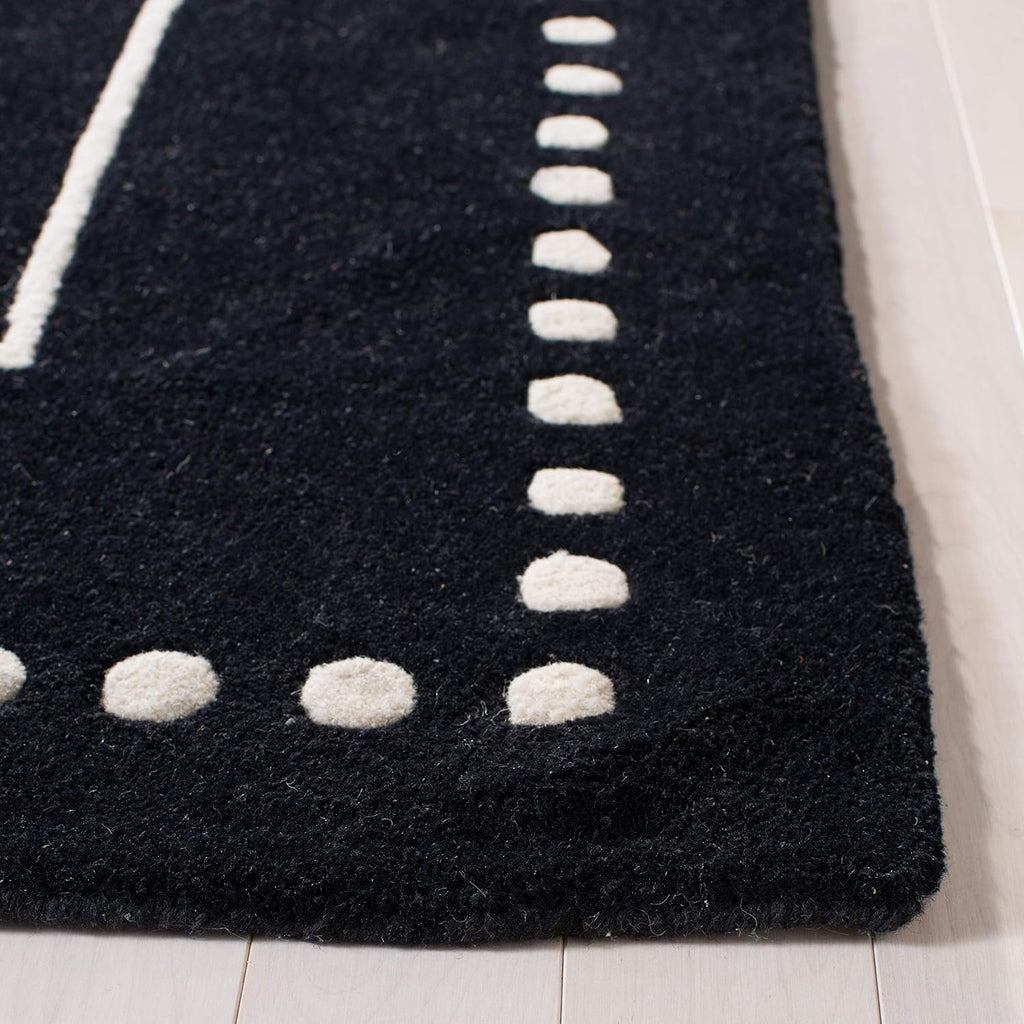 Area Rug 8x10 - Bella - Large - Black & Ivory, Handmade Wool, Dotted Border Design