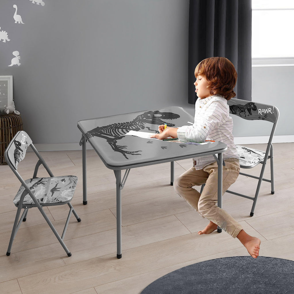 Dinosaur 3 Piece Table and Chair Set, Grey