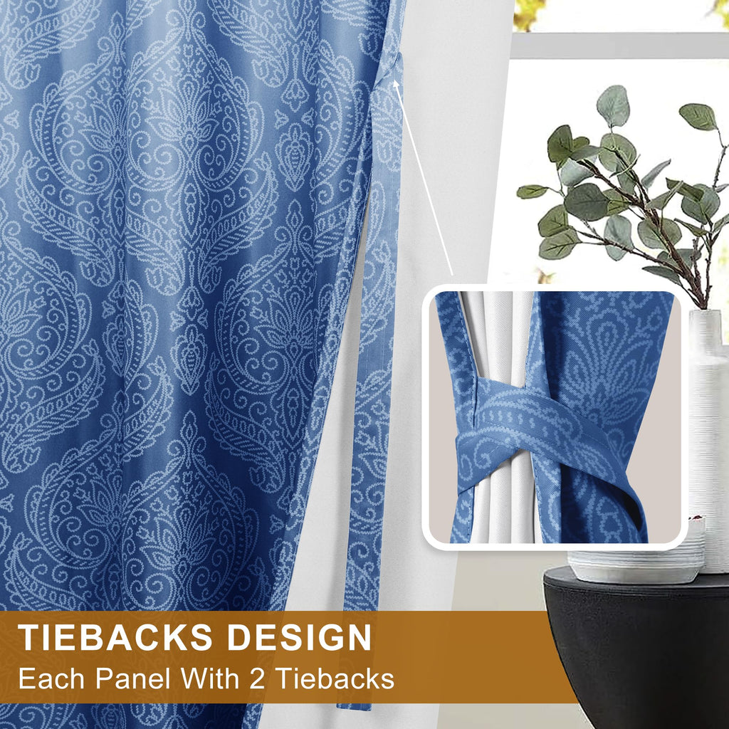 Damask Pattern Curtains, 42 x 63 Inch, Navy Blue