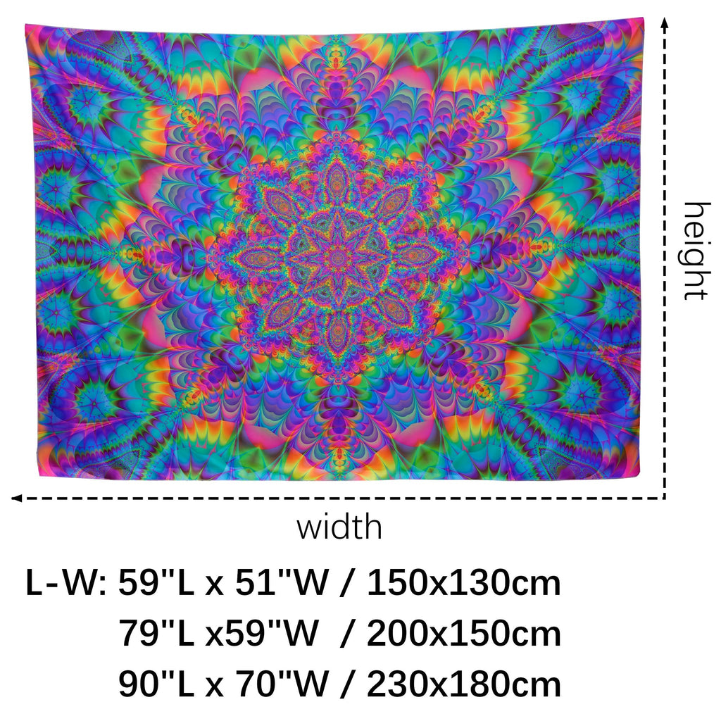 Blacklight Mandala Tapestry 90"x70" Large, Glow In The Dark UV Reactive Psychedelic Bohemian Wall Hanging, Colorful