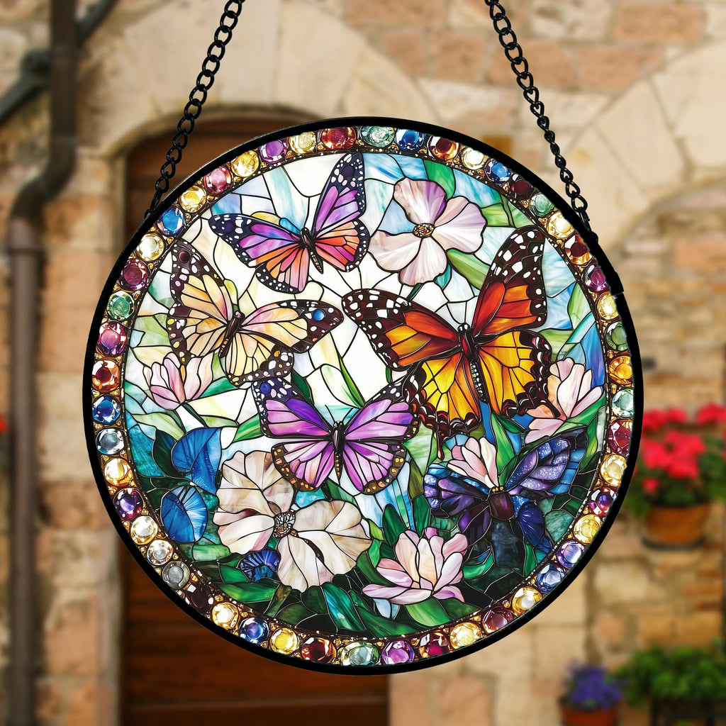 Colorful Butterfly Stained Glass Window Hanging Suncatcher Gifts 12"