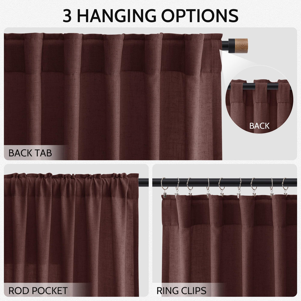 Extra Long Curtain Reddish Brown Morden Linen Blend Light Filtering Back Tab Curtains for Long Winodws 120 Inches