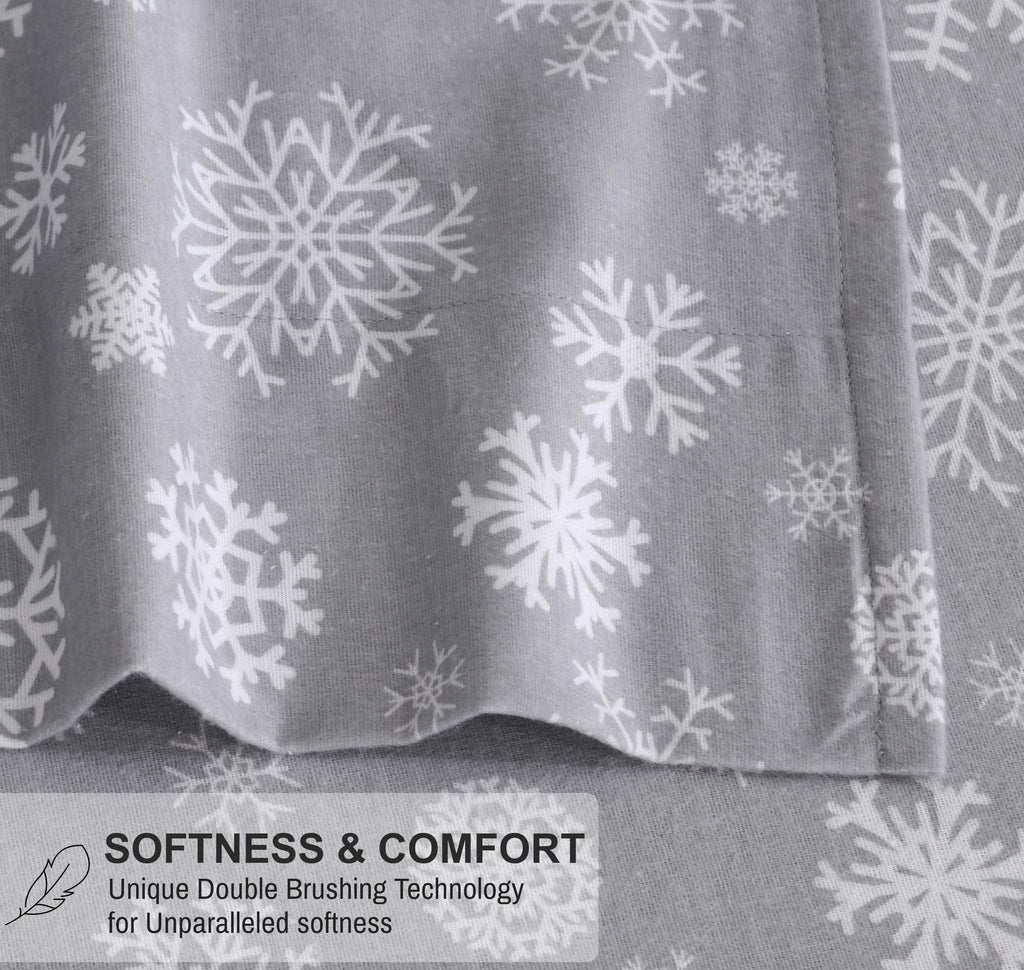 100% Cotton Flannel Sheets King Size, 4 PCs, Snowflakes