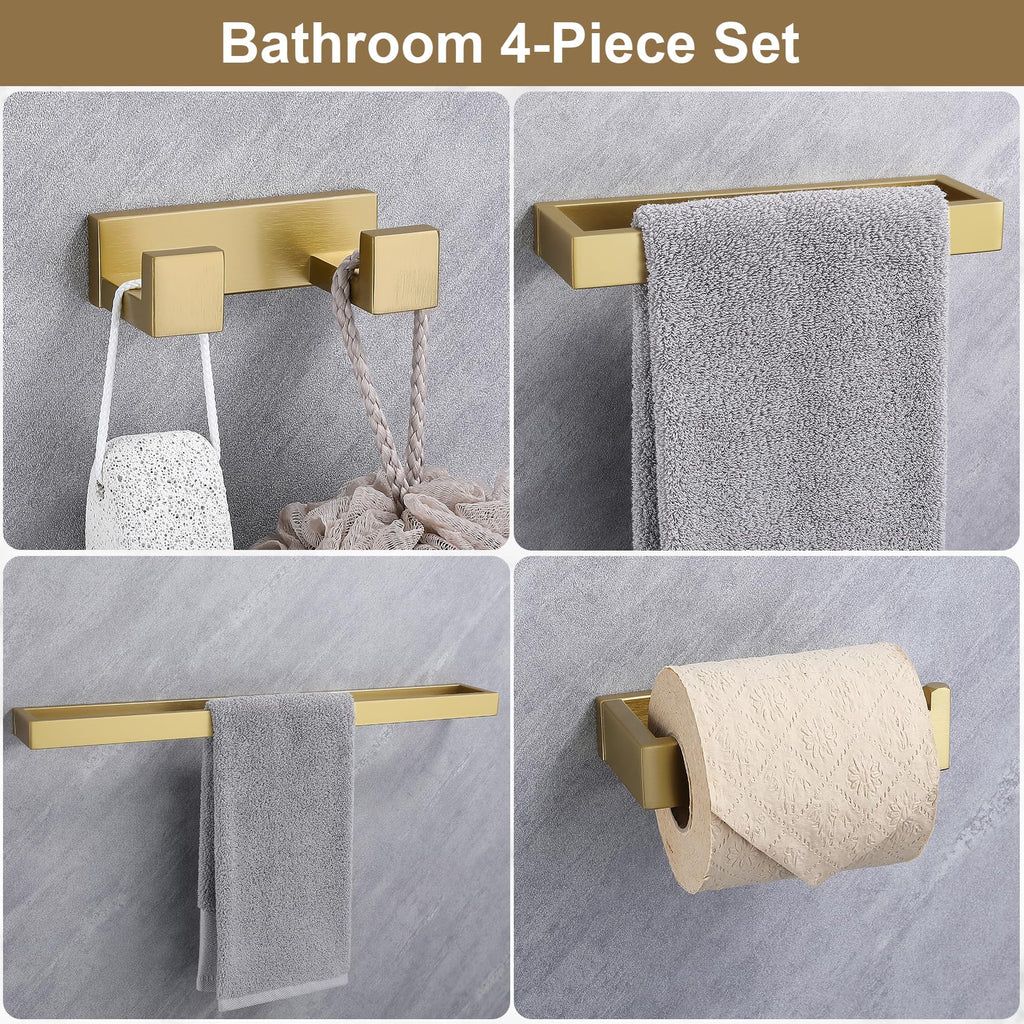 Brushed Gold Bathroom Hardware Accessories, 4PCS Towel Bar Set