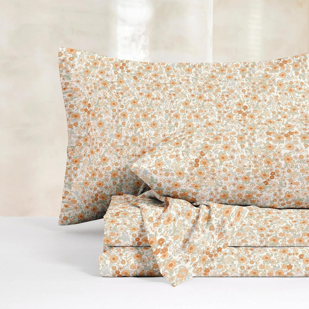 Floral Bed Sheets, 4-Piece Sheet Set, Shabby Chic Flower Pattern Printed Country Coquette Cottage Aesthetic Bedding