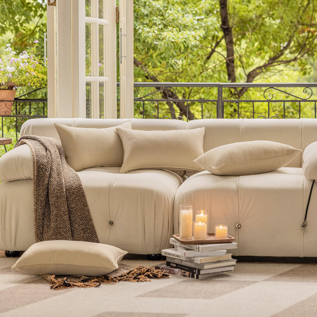 Outdoor Pillow Covers 12x20 Waterproof Lumbar Throw Pillows Rectangle Beige Pillow Cases Couch, Set of 4, 12 x 20