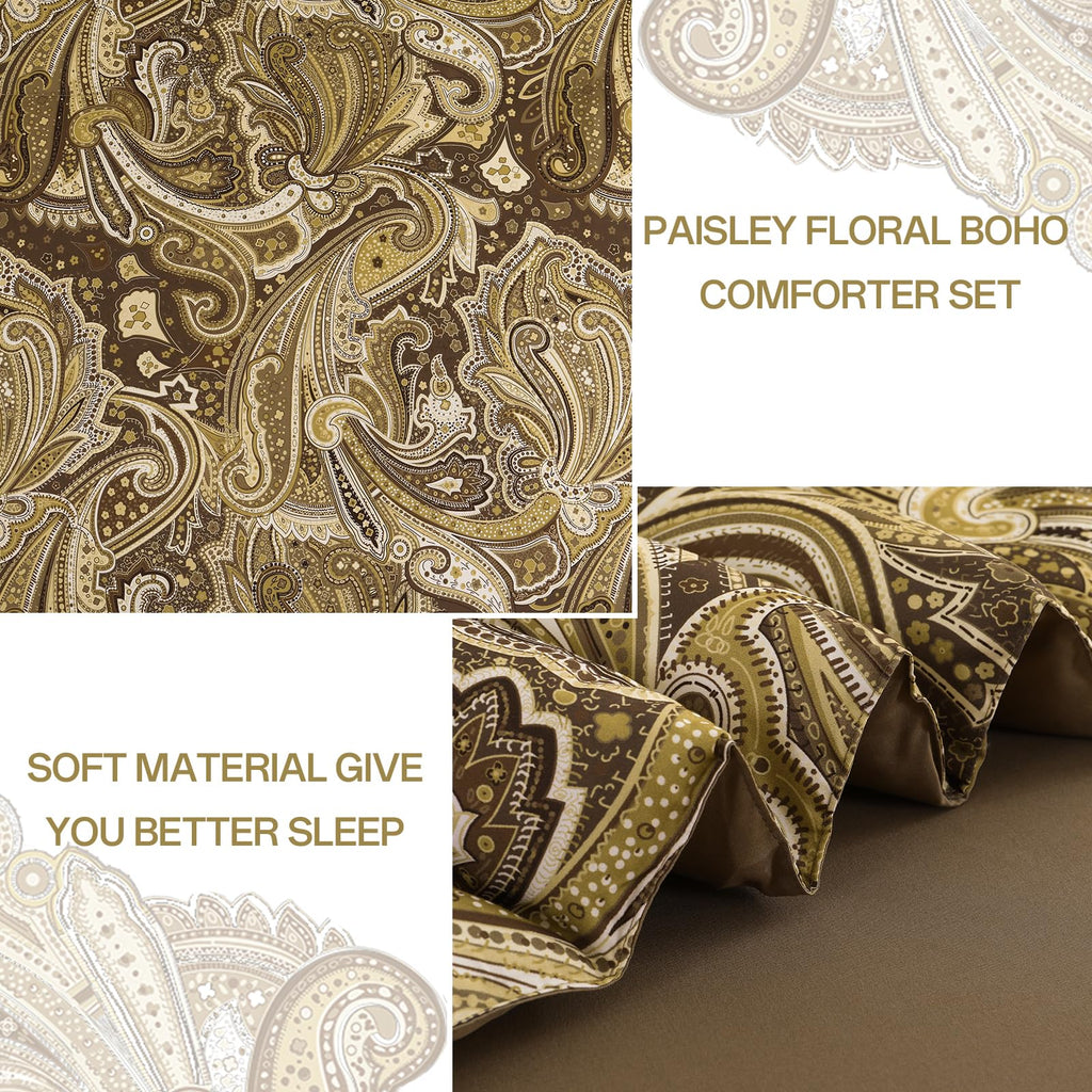 Brown Paisley Comforter Set Queen Size 7 Piece Bed in a Bag