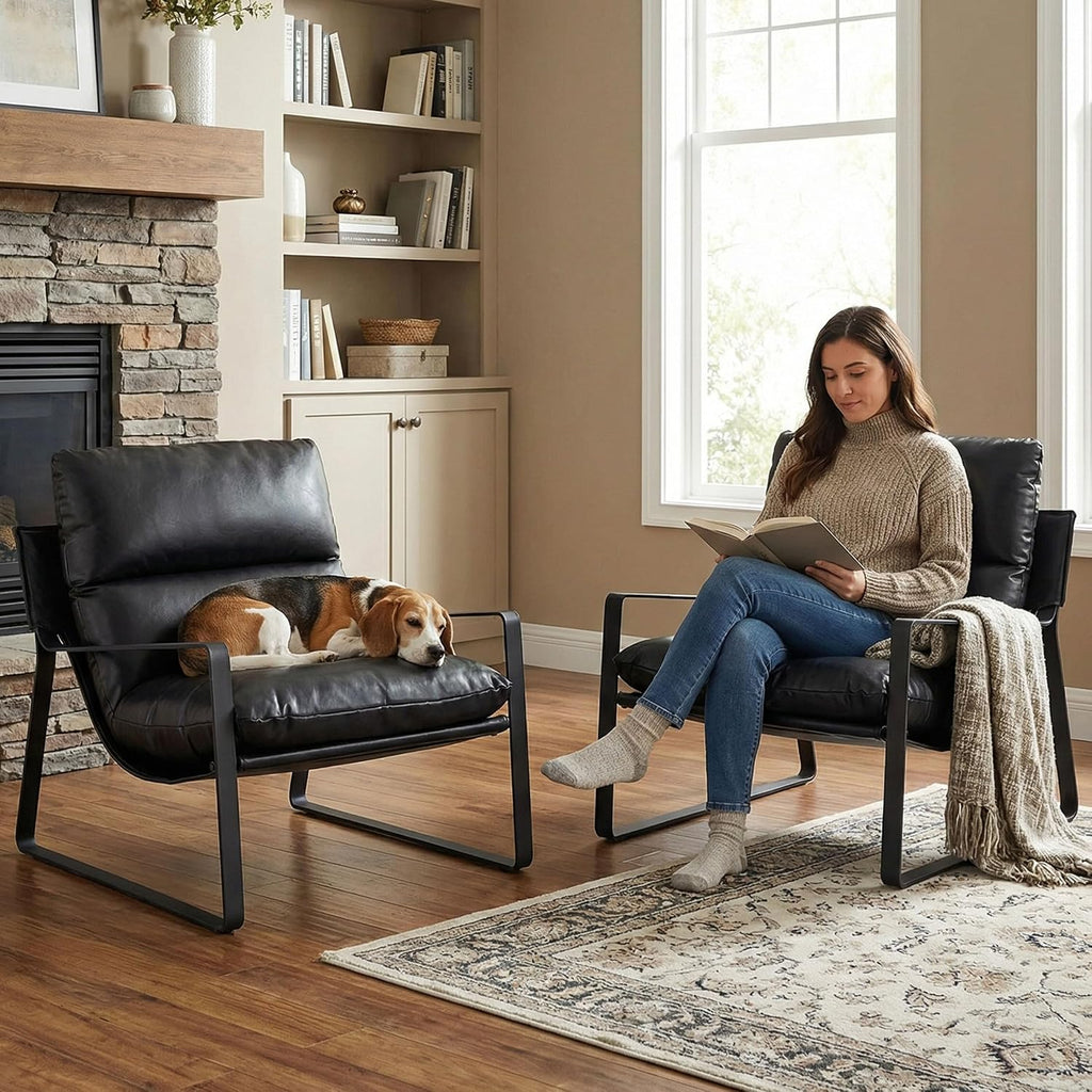 Modern PU Leather Accent Armchair, Black