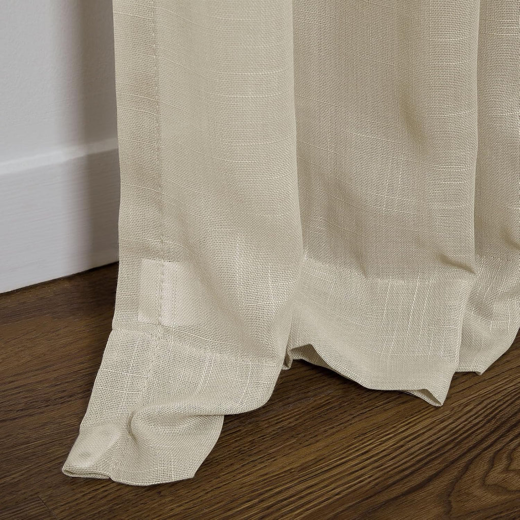 Light Brown Linen Textured Sheer Curtains 102 Inches Long Pinch Pleat Drapes for Living Room Bedroom Faux Linen