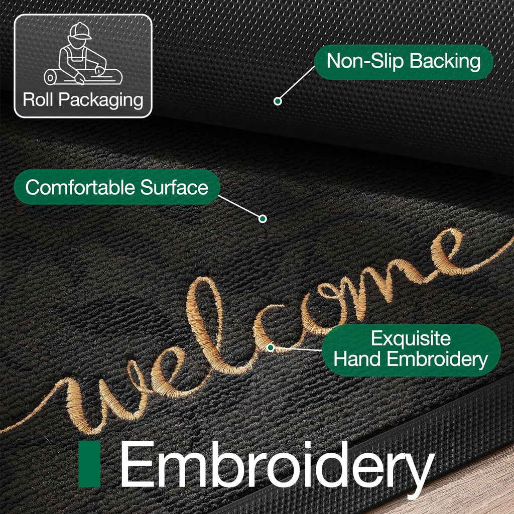 Outside Welcome Door Mat 24x36, Non-Slip Heavy Duty Dirt Trapper, Grey | Rubber Entry Doormat, Low Profile, Trap Dirt