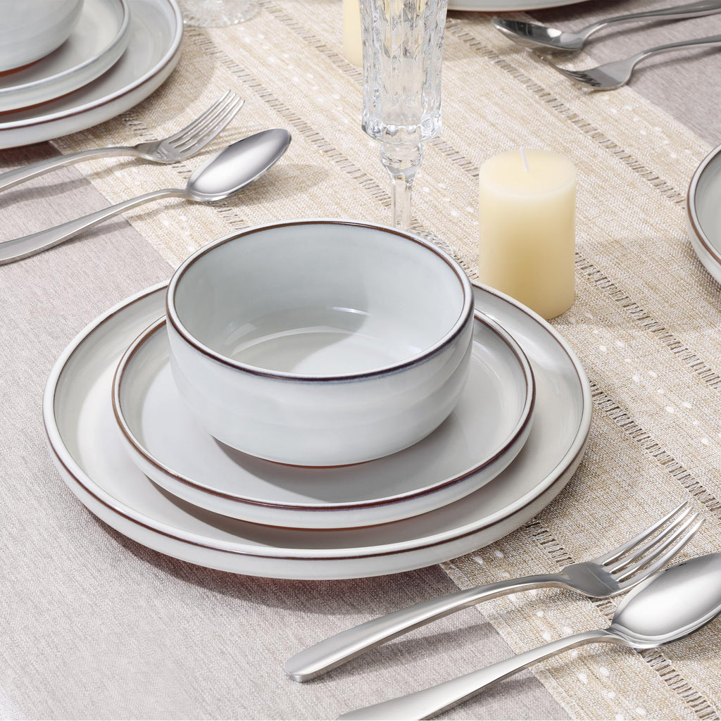 Stoneware Dinnerware Sets for 6, 18 Pieces Reactive Glaze Plates and Bowls Sets, Elegant Dishes with Rustic