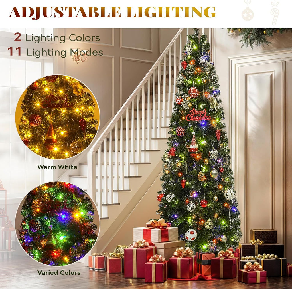 Prelit Green Fraser Fir Pencil Christmas Tree with Remote