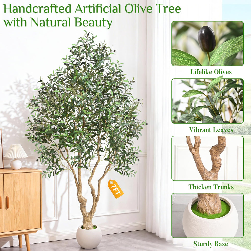 7 FT Faux Olive Tree, Realistic Tall Olive Trees Artificial Indoor