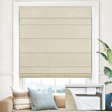 No Drill Cordless Roman Shades, 36×60 in, Beige | 100% Blackout Fabric, UV Protection, Protecting Privacy, room