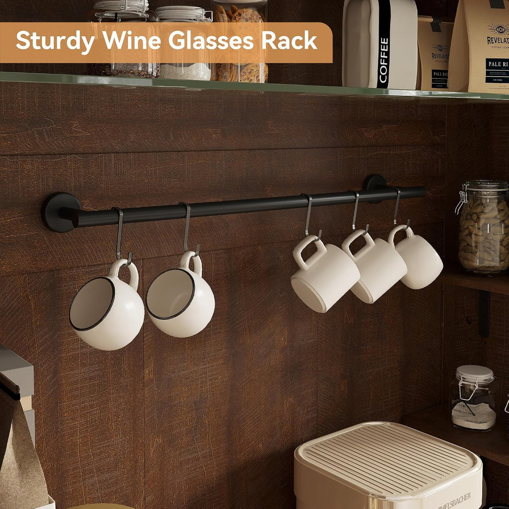 72" Farmhouse Coffee Hutch Cabinet, Large LED Buffet Sideboard with Wine Rack & Glass Shelf, Tall Kitchen Storage