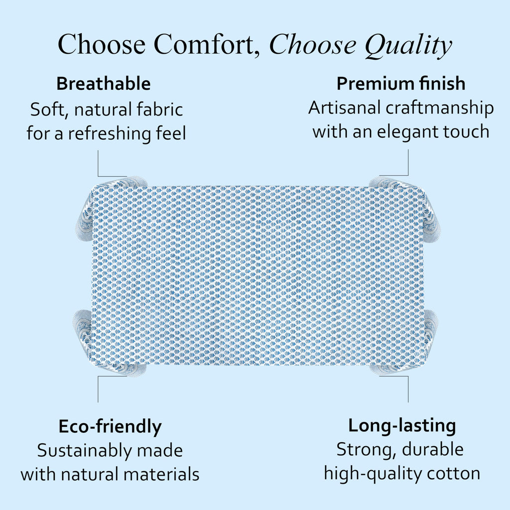 CPC Apatite Blue Block Print 100% Cotton Rectangle Tablecloth 60x90 Inch