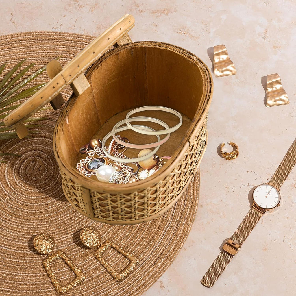 Rattan Decorative Box with Lid, Small Oval Box for Storage