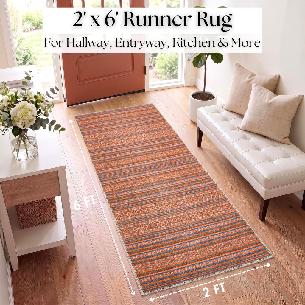 Washable Hallway Runner Rug, Turkish Boho, Multicolor (Kilim)