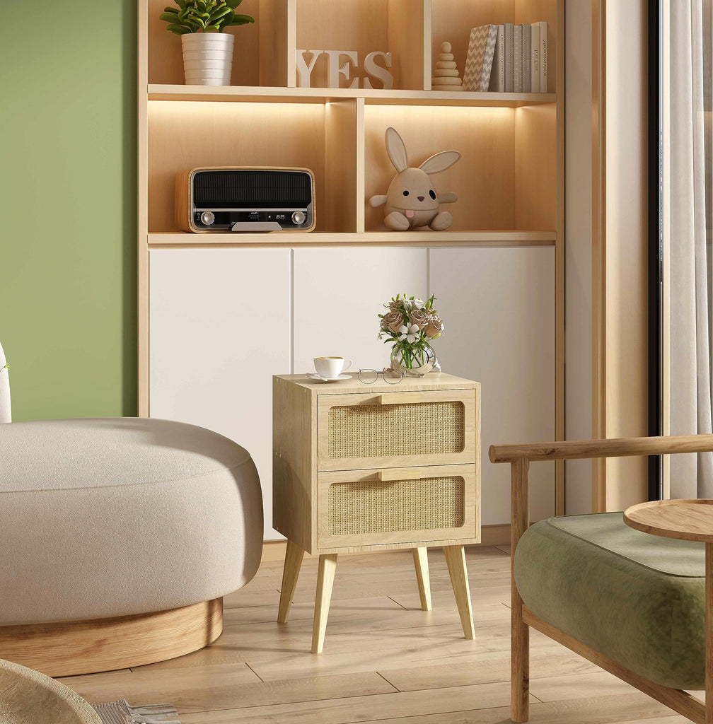 Rattan Nightstand, Natural End Table, Bedside Table