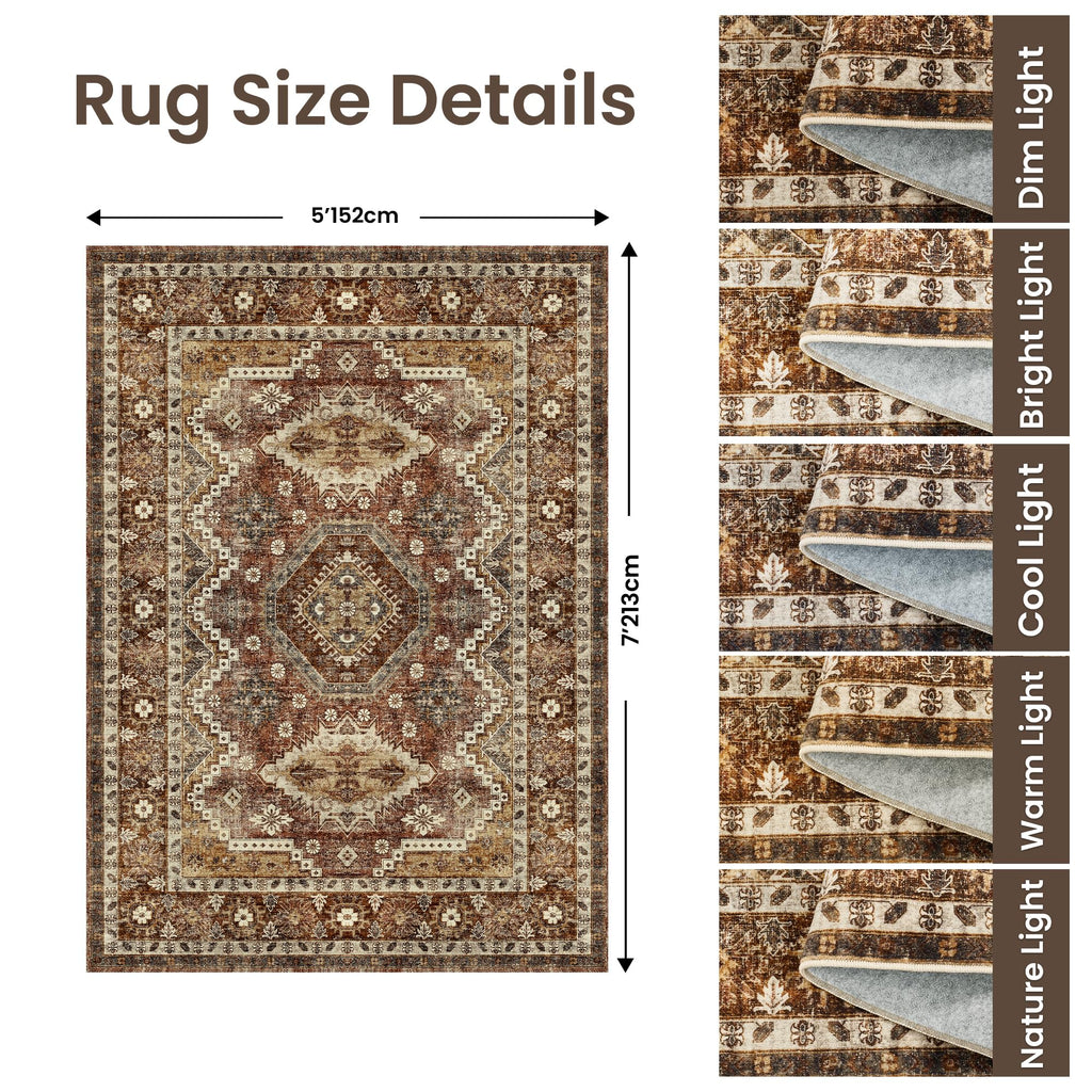 Area Rugs, Vintage Washable Area Rug, Rust