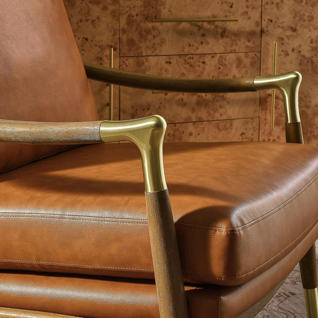 Langford Faux Leather Upholstered Armchair - Mid-Century Modern Armchair with Wood Frame - PU Leather Accent Chair or