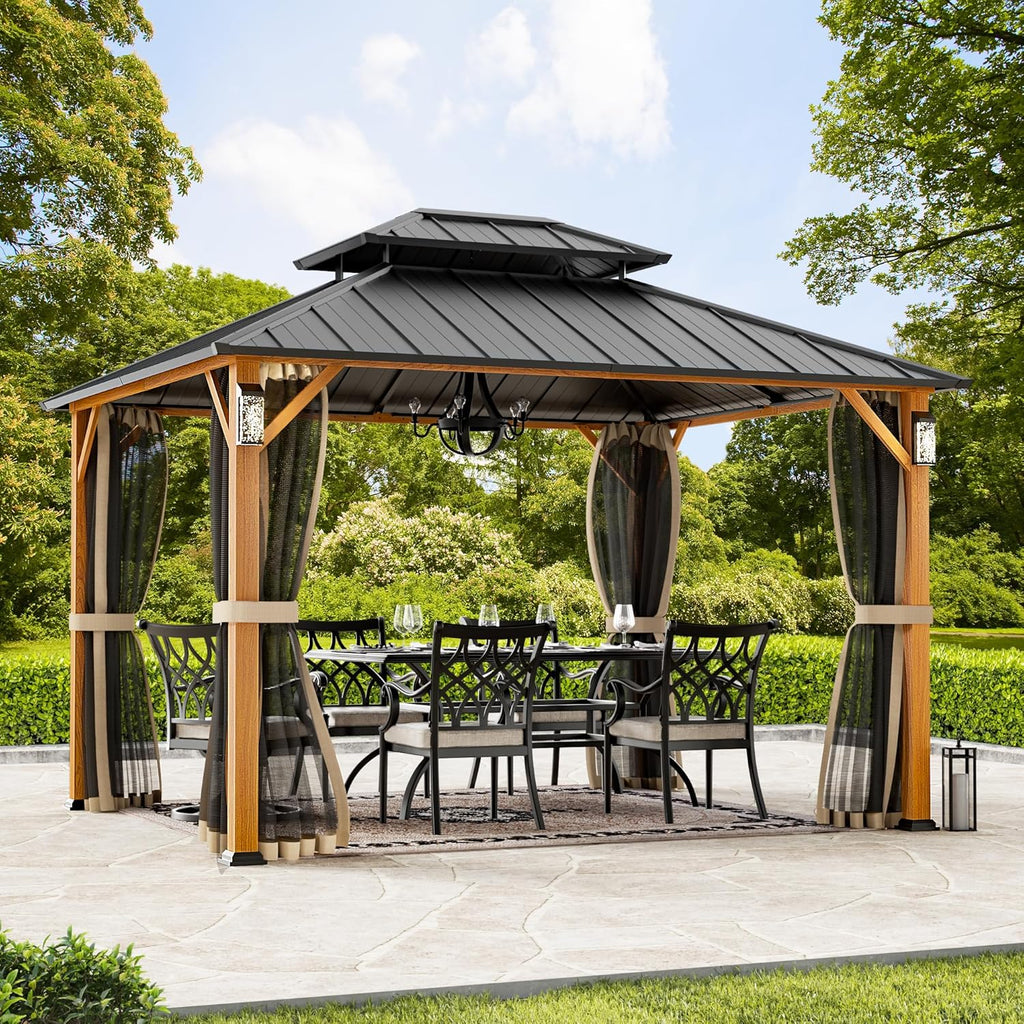 Modern Shade The Horizon Hard Top Gazebo 10' x 12' with 4 LED Lights