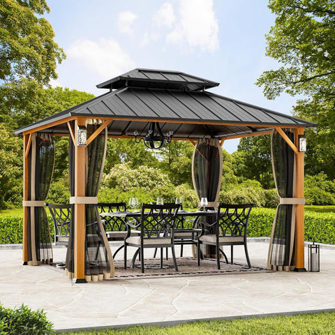 Modern Shade The Horizon Hard Top Gazebo 10' x 12' with 4 LED Lights