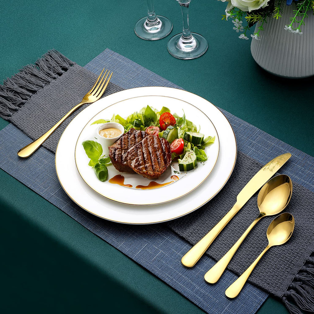 Gold Silverware Set, 24-Piece Gold Forged Stainless Steel Flatware Set, Service of 6
